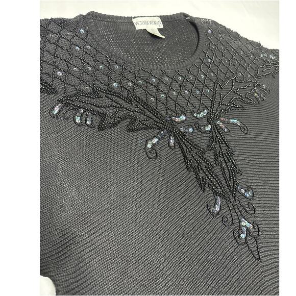 Vintage Y2K Victoria woman, black beaded oversized sweater size 1x - Picture 5 of 12
